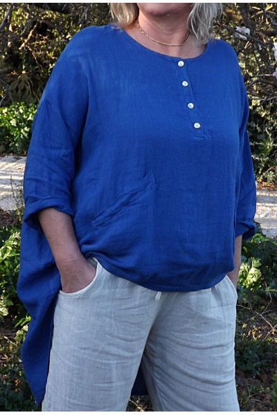 Tunique lin grande taille Eden indigo et pantalon lin Gabriel
