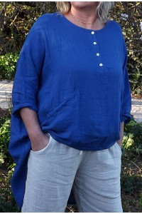 Tunique lin grande taille Eden indigo et pantalon lin Gabriel