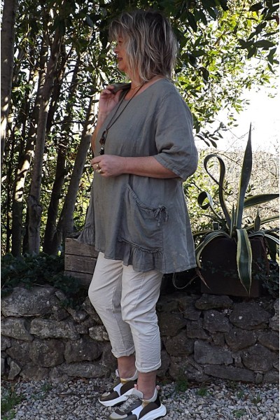 Tunique lin grande taille Benjamine kaki