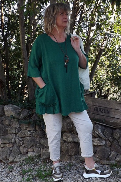 Tunique lin grande taille Benjamine vert sapin