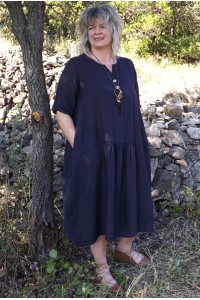 Robe longue lin Eléonore marine