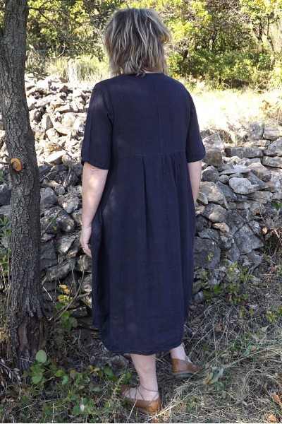 Robe longue lin Eléonore marine