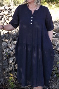 Robe longue lin Eléonore marine