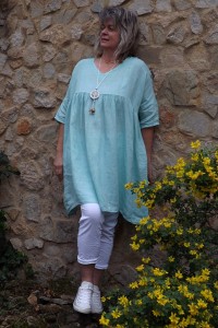 Tunique lin grande taille Marinette vert d'eau et pantalon Théo