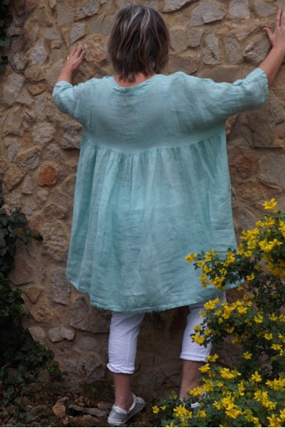 Tunique lin grande taille Marinette vert d'eau et pantalon Théo