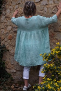 Tunique lin grande taille Marinette vert d'eau et pantalon Théo