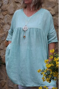 Tunique lin grande taille Marinette vert d'eau et pantalon Théo