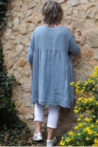 Tunique lin grande taille Marinette bleue et pantalon Théo