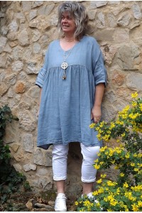 Tunique lin grande taille Marinette bleue et pantalon Théo