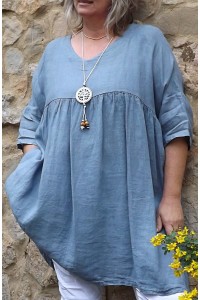 Tunique lin grande taille Marinette bleue et pantalon Théo