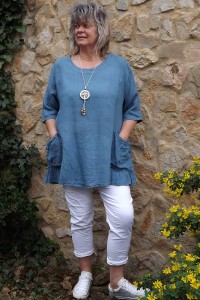 Tunique lin grande taille Benjamine bleue et pantalon Théo.