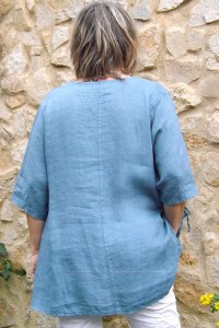 Tunique lin grande taille Benjamine bleue et pantalon Théo.