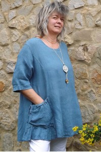 Tunique lin grande taille Benjamine bleue et pantalon Théo.