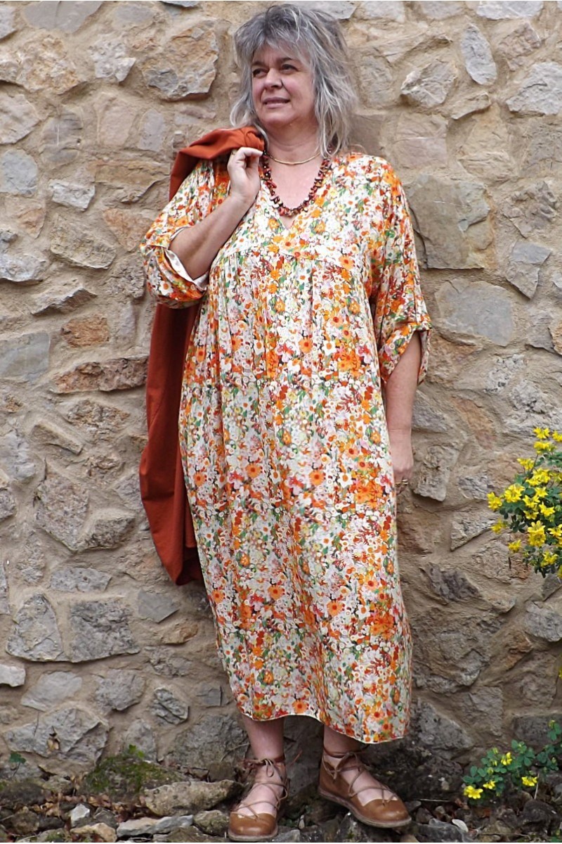 Robe longue Anastasia fleurs oranges Robe longue Anastasia fleurs oranges