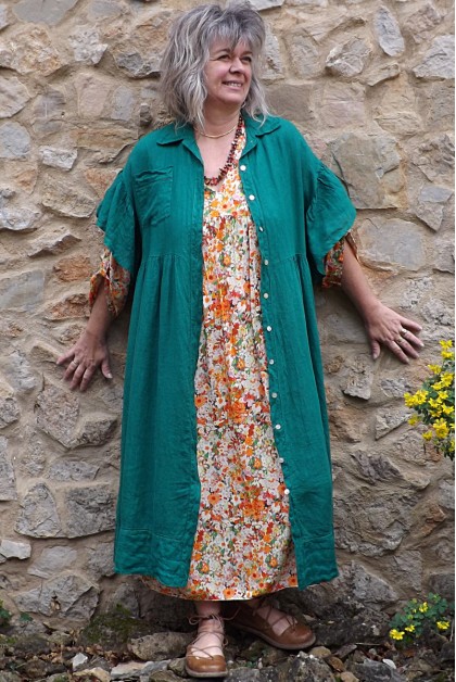 Veste ou robe lin Suzette vert véronèse