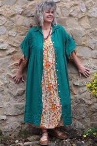 Robe longue Anastasia fleurs oranges et veste lin Suzette