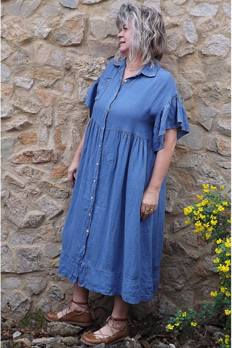 Robe ou veste lin Suzette bleue