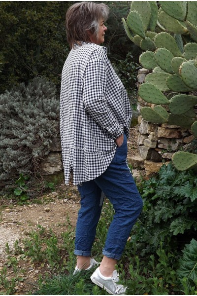 Chemise oversize Caroline carreaux marines et pantalon Hector