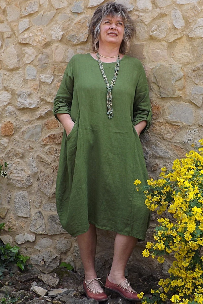 Robe lin Amélie vert équateur