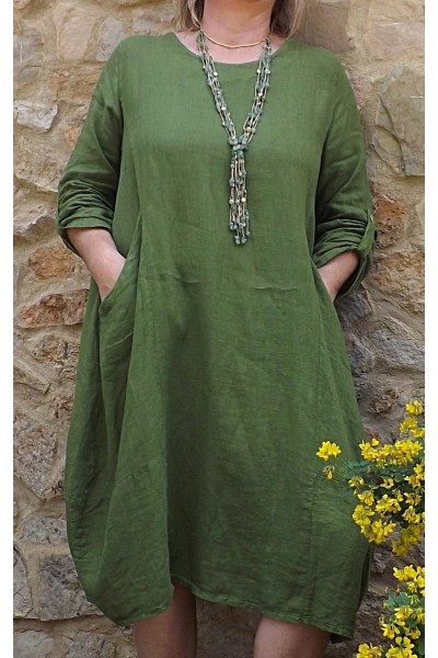 Robe lin Amélie vert équateur