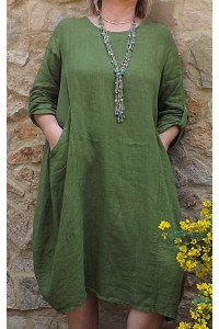 Robe lin Amélie vert équateur