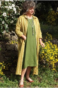Robe lin Amélie vert équateur et veste en lin Anna