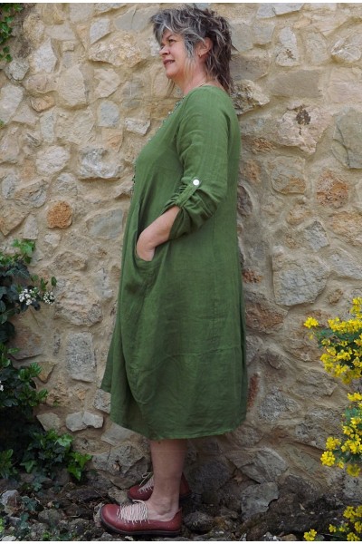 Robe lin Amélie vert équateur