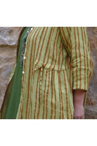 Veste ou robe lin Anna à rayures anis et camel et robe Amélie