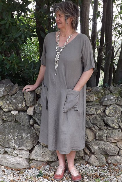 Robe longue lin grande taille Luce taupe