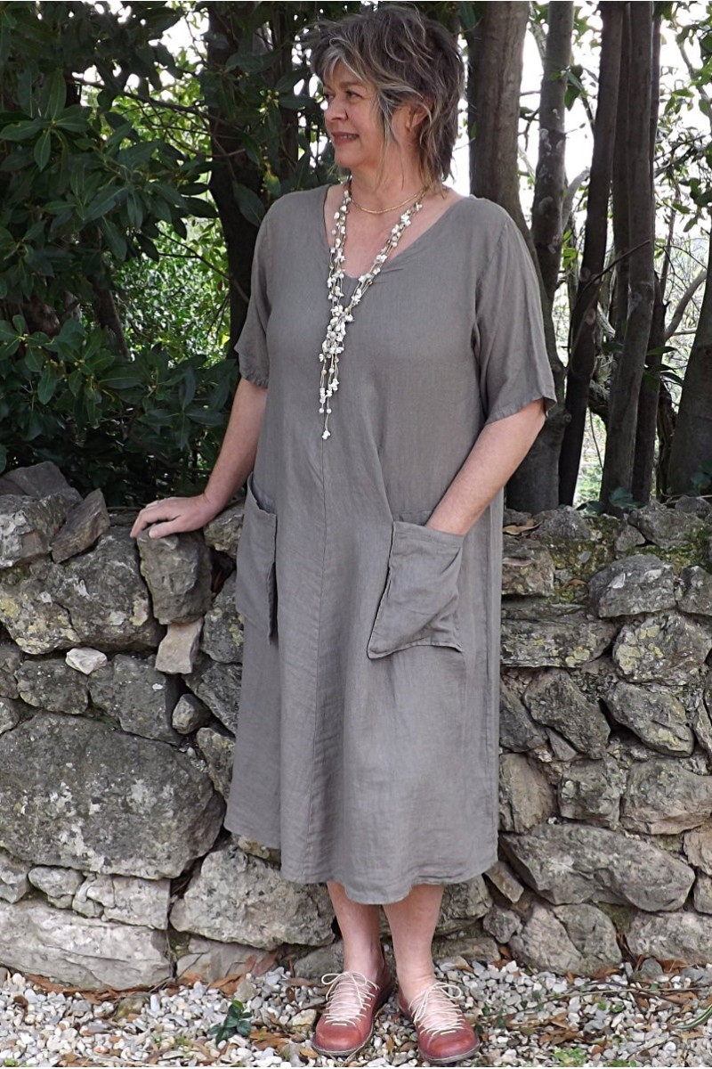 Robe longue lin grande taille Luce taupe