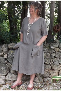 Robe longue lin grande taille Luce taupe