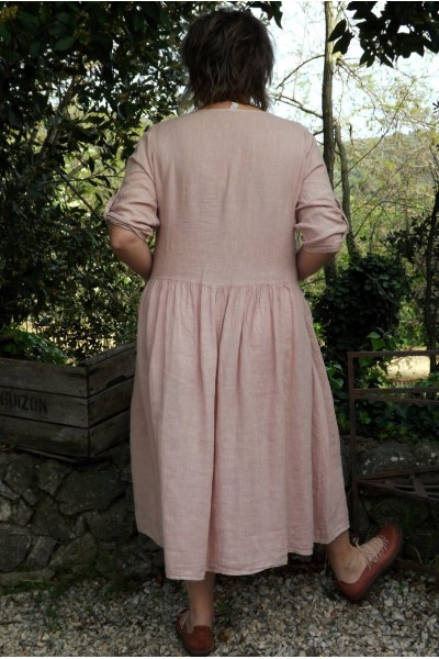 Robe longue lin Sophie rose poudré