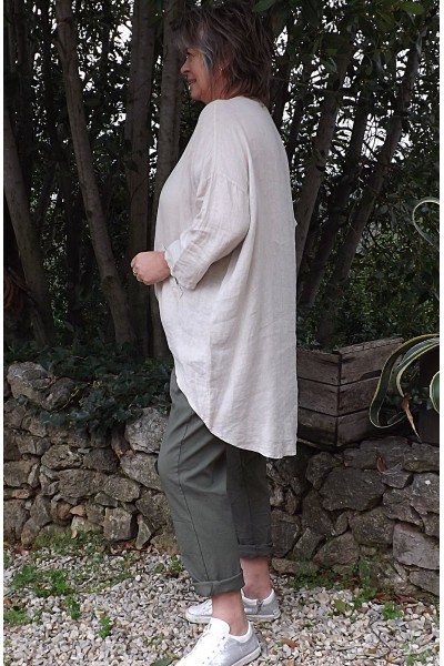 Tunique lin grande taille Eden couleur lin et pantalon Tim 2 kaki