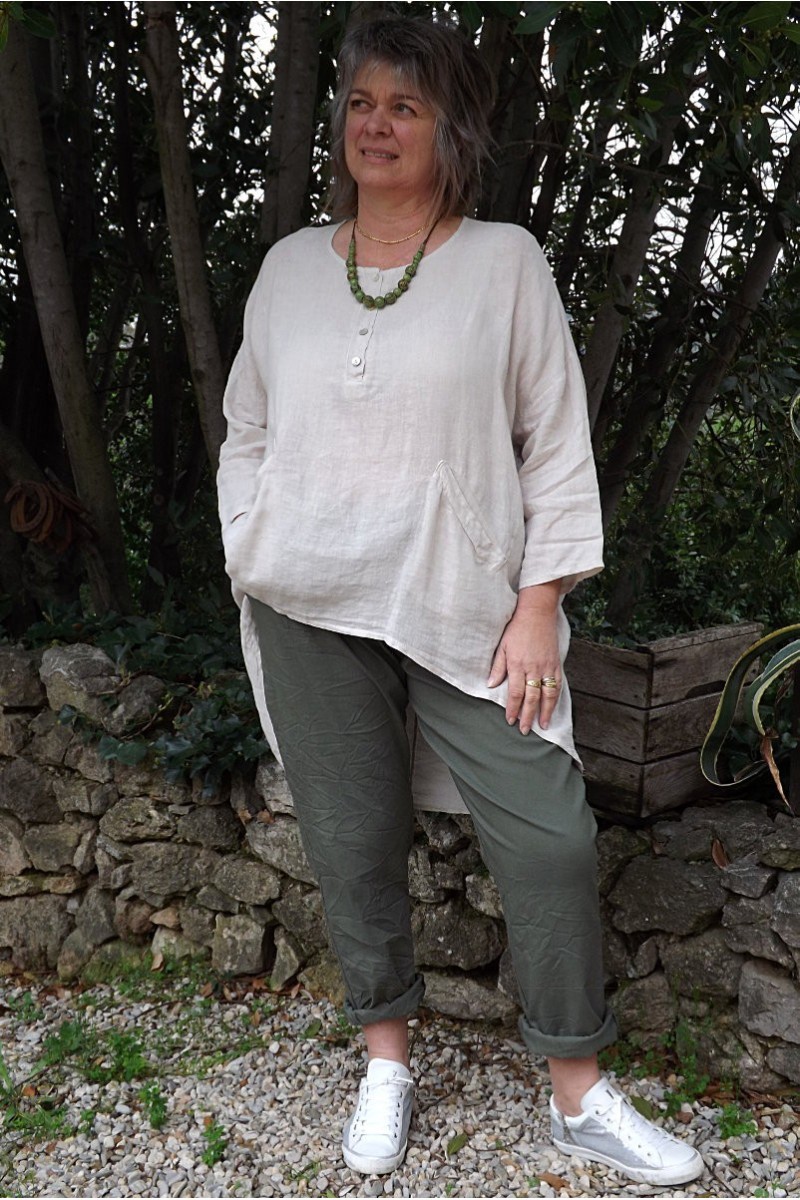 Tunique lin grande taille Eden couleur lin et pantalon Tim 2 kaki Tunique lin grande taille Eden couleur lin et pantalon Tim 2 kaki
