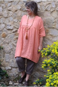 Tunique lin grande taille Marinette goyave et pantalon en lin Gabriel taupe