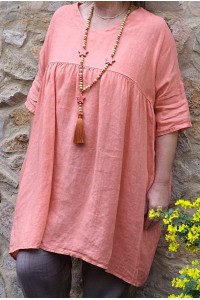Tunique lin grande taille Marinette goyave et pantalon en lin Gabriel taupe