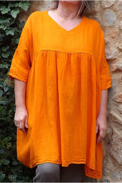 Tunique lin grande taille Marinette clémentine et pantalon lin Gabriel taupe