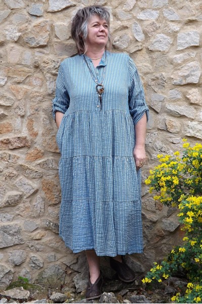 Robe coton Lucia rayures bleues