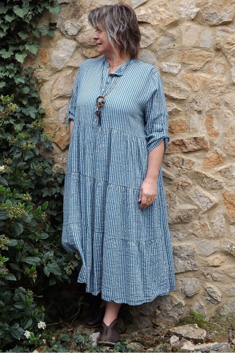 Robe coton Lucia rayures bleues Robe coton Lucia rayures bleues