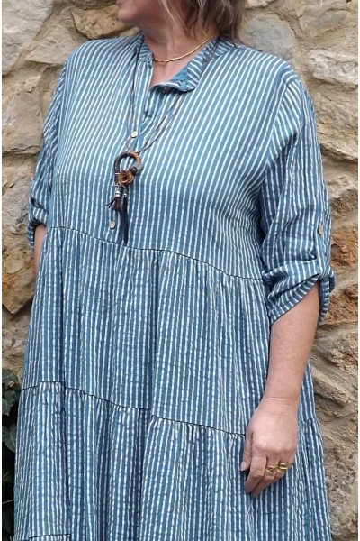 Robe coton Lucia rayures bleues