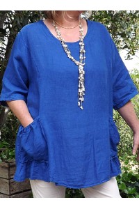 Tunique lin grande taille Benjamine bleue roi