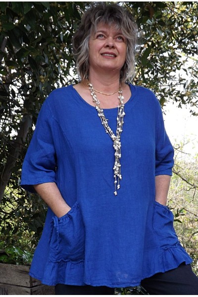 Tunique lin grande taille Benjamine bleue roi