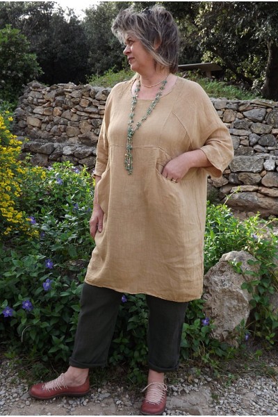 Tunique lin grande taille Emmanuelle couleur cannelle