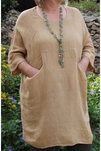 Tunique lin grande taille Emmanuelle couleur cannelle