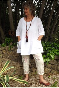 Tunique lin grande taille Benjamine blanche et pantalon Jo beige