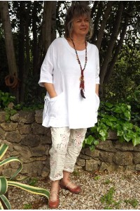 Tunique lin grande taille Benjamine blanche et pantalon Jo beige