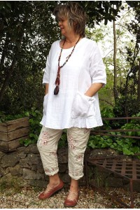 Tunique lin grande taille Benjamine blanche et pantalon Jo beige
