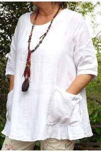 Tunique lin grande taille Benjamine blanche et pantalon Jo beige