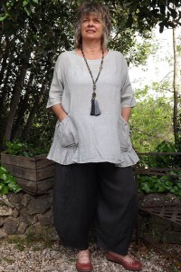 Tunique lin grande taille Benjamine gris perle et pantalon lin Marco anthracite