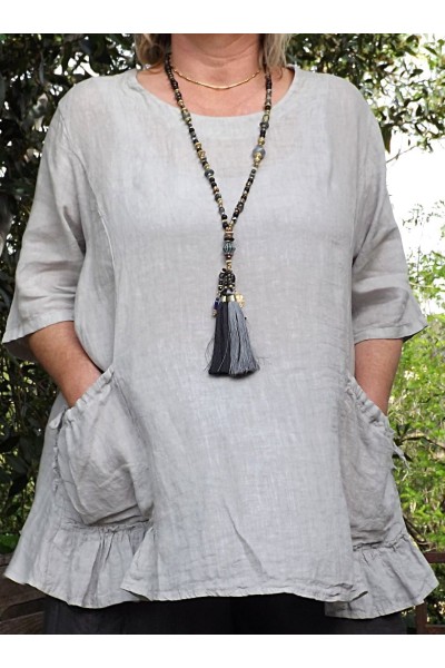 Tunique lin grande taille Benjamine gris perle et pantalon lin Marco anthracite